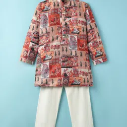 Little Bull Full Sleeves Mughal Printed Kurta & Pyjama Set - Multi Colour-picture-19