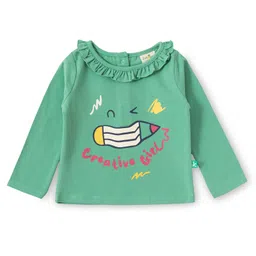 JusCubs Cotton Knit Full Sleeves Creative Girl Text Printed Top - Green-picture-30