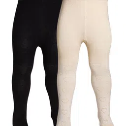 The little lookers Cotton Knit Pack Of 2 Solid Stockings - Black & Skin-picture-25