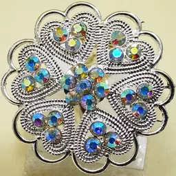 DIVYANSHI COLLECTION Brass American Diamond Silver-Plated Jewellery Set image 2