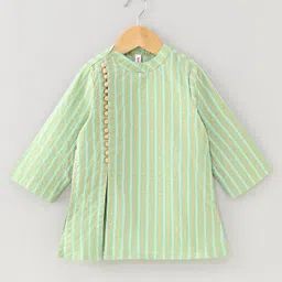 Babyhug Full Sleeves Cotton Kurta Dhoti Set Stripes Print- Green image 2