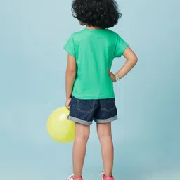 Knitting Doodles Pure Cotton Half Sleeves Cute Ice Cream Printed Tee - Green image 3