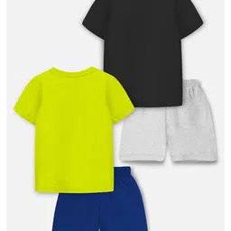 Trampoline Cotton Blend Pack Of 2 Half Sleeves Dinodaur & Space Theme Printed Tees With Shorts Set - Multi Colour image 3