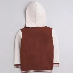 BUMZEE Looper Knit Full Sleeves Football Printed Hooded Sweatjacket - Brown & Cream image 2