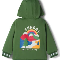 Babyhug Fleece Knit Full Sleeves Hooded SweatJacket with Graphic & Kangaroo Pocket - Green image 2