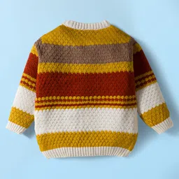 Babyhug Knit Full Sleeves Pullover Sweater & Pant Set with Color Block Design - Mustard & Brown image 3