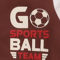 BUMZEE Looper Knit Full Sleeves Football Printed Hooded Sweatjacket - Brown & Cream image 3