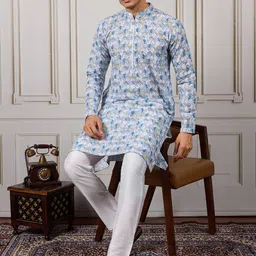 House of Pataudi Geometric Thread & Sequin Embroidered Kurta & Trousers image 5