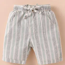 WOW Clothes Cotton Knit Half Sleeves Waistcoat Attached T-Shirt & Shorts Set with Bow Applique & Stripes - Light Green image 4