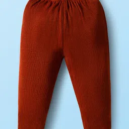 Babyhug Knit Full Sleeves Pullover Sweater & Pant Set with Color Block Design - Mustard & Brown image 4