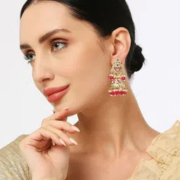 Anouk Gold-Plated Pearls Beaded Minakari Dome Shaped Jhumkas image 2