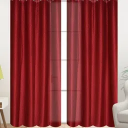 UrbanArts Maroon Set of 2 Embroidered Sheer Door Curtain-image-5
