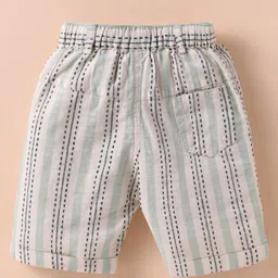 WOW Clothes Cotton Knit Half Sleeves Waistcoat Attached T-Shirt & Shorts Set with Bow Applique & Stripes - Light Green image 5