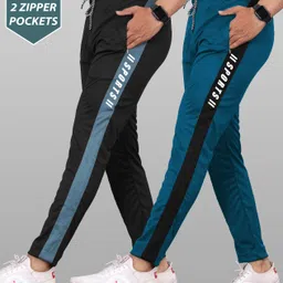 veyniz Pack of 2 Men Striped Black, Blue, White Track Pants-picture-14