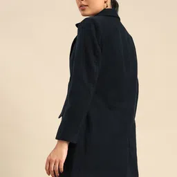 all about you Women Navy Blue Solid Overcoat image 4