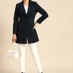 all about you Women Navy Blue Solid Overcoat image 5