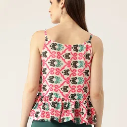 FERANOID Ethnic Print Ruffles Linen Peplum Top image 4