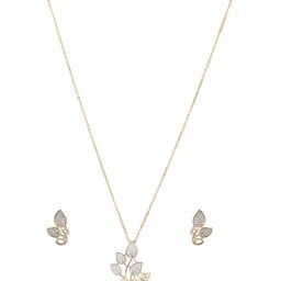 Saraf RS Jewellery Gold Plated CZ Floral Minimal Pendant & Earrings Set-picture-41
