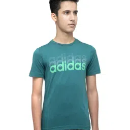 Adidas Kids LINEAR Green Cotton Sports T-Shirt-image-0