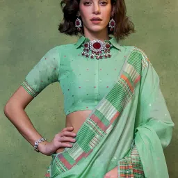 Elora Rama Green Woven Saree With Unstitched Blouse image 3
