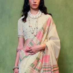 Elora Off-White Woven Saree With Unstitched Blouse image 3