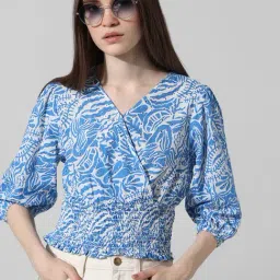 Only White & Blue Cotton Self Design Top-picture-184