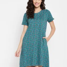 Clovia Blue Cotton Printed Sleep Tees-image-24