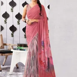 Satrani Rose Pink Floral Print Saree With Unstitched Blouse-picture-33