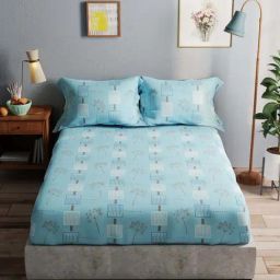 Bianca Amolina Blue 135 TC Cotton Double Bedsheet with 2 Pillow Covers-picture-31