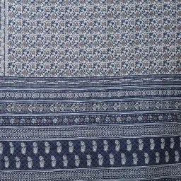 Unnati Silks White & Blue Cotton Printed Saree With Unstitched Blouse image 3