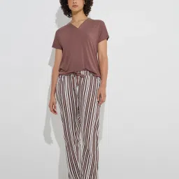 Wunderlove by Westside Dark Brown Striped High-Rise Cotton Pyjamas image 3