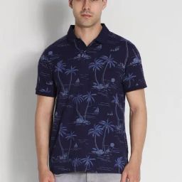American Eagle Navy Cotton Regular Fit Floral Print Polo T-Shirt-picture-44