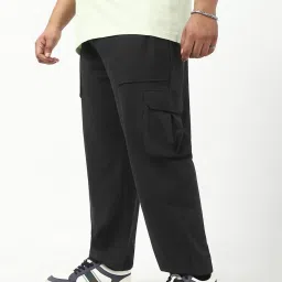 Bewakoof Black Blended Relaxed Fit Solid Cargo Joggers image 3