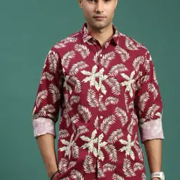 showoffff Showoff Maroon Cotton Slim Fit Floral Shirts-picture-15