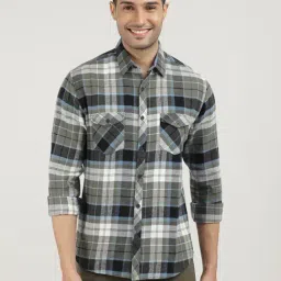 Dragon Hill Grey Cotton Slim Fit Check Shirt-image-39