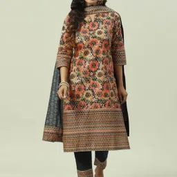 Biba Black Cotton Printed Kurta Pant Set With Dupatta-image-50