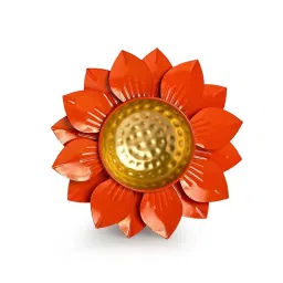 ExclusiveLane Orange & Golden Iron Bloomed Lotus Urli image 3