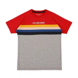 Pepe Jeans Kids Grey & Red Cotton Striped T-Shirt-image-8