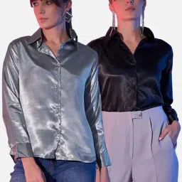 BUYNEWTREND Grey & Black Regular Fit Shirt (Pack Of 2)-picture-26