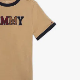 Tommy Hilfiger Kids Khaki Cotton Regular Fit Embroidered T-Shirt image 4