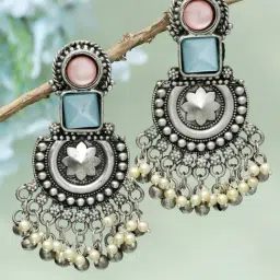 Moedbuille Mirrors and Pearls Afghan Tribal Design Oxidised Silver Plated Antique Earrings-image-21
