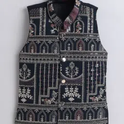 Fourfolds Boys Navy Blue Regular Fit Blazer Waistcoat & Trousers Set image 3