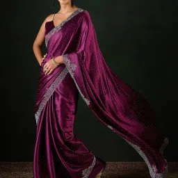 Saree Mall Magenta Satin Embellished Saree with Blouse Piece image 3