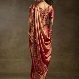 Saree Mall Copper Satin Embellished Saree with Blouse Piece image 3