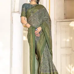 Saree Mall Olive Viscose Self Saree with Blouse Piece image 3