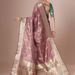 Saree Mall Mauve Organza Self Saree with Blouse Piece image 3