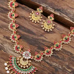 Zaveri Pearls Gold Tone Finely Detailed Enchanting Necklace & Earring Set-ZPFK9381-picture-25