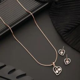 Saraf RS Jewellery Rose Gold Toned AD Heart Shaped Minimal Pendant & Earrings Set-picture-11