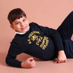 U.S. Polo Assn. Kids Navy Printed Full Sleeves Sweater image 3