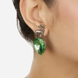 Zaveri Pearls Set of 2 Green Dazzling Stones Fusion Wear Drop Earrings-ZPFK18313 image 3